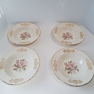 Vintage‎ Homer Laughlin Queen Esther Gold Rim Set of 4 Soup/ Dessert Bowls
